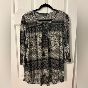 Women's Lucky Brand Black & Cream Boho Tunic Top, Size 3x